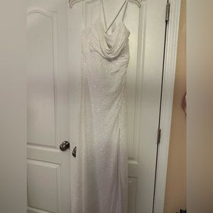 White, fitted style prom dress, size 9, Morgan & Co.
